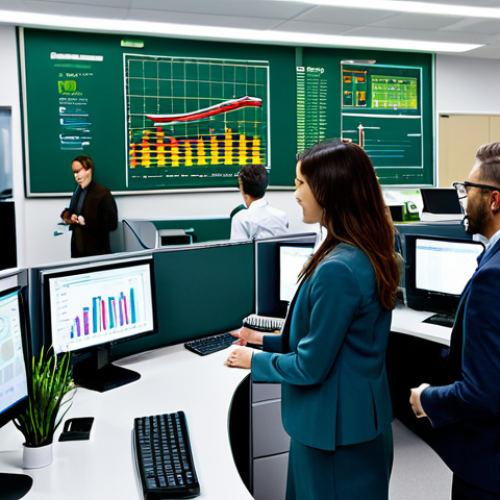 Home 4 **
"A bustling, modern office featuring a data analytics dashboard displaying energy consumption metrics. Professional workers in appropriate business attire are analyzing the data. The scene emphasizes sustainability initiatives, such as recycling bins and energy-efficient lighting. Focus on the concept of 'Big Data and the Optimization of Resources.' Safe for work, fully clothed, appropriate content, perfect anatomy, natural proportions, professional, high quality."
**