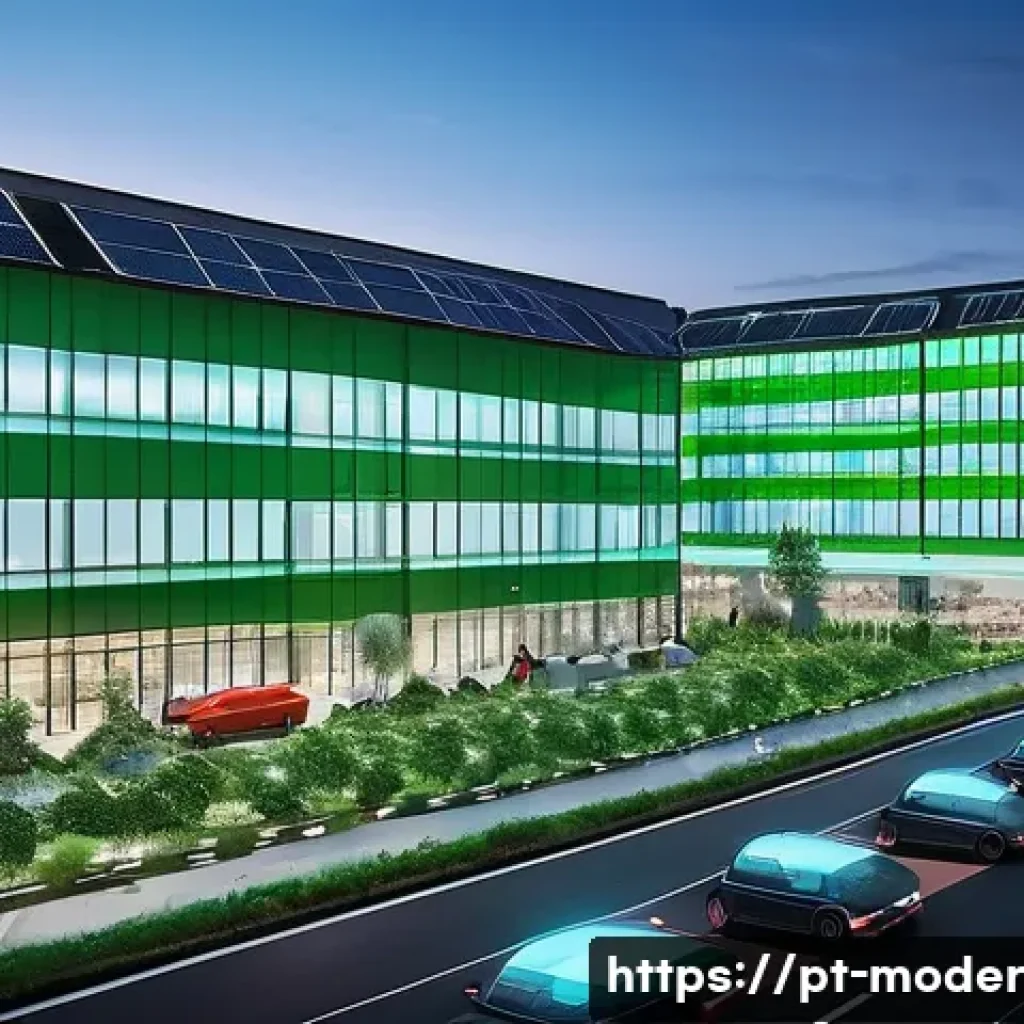 지속가능한 공급망 관리의 핵심 요소 - **Prompt:** A bustling, futuristic logistics hub at dawn, showcasing a perfectly optimized and susta...