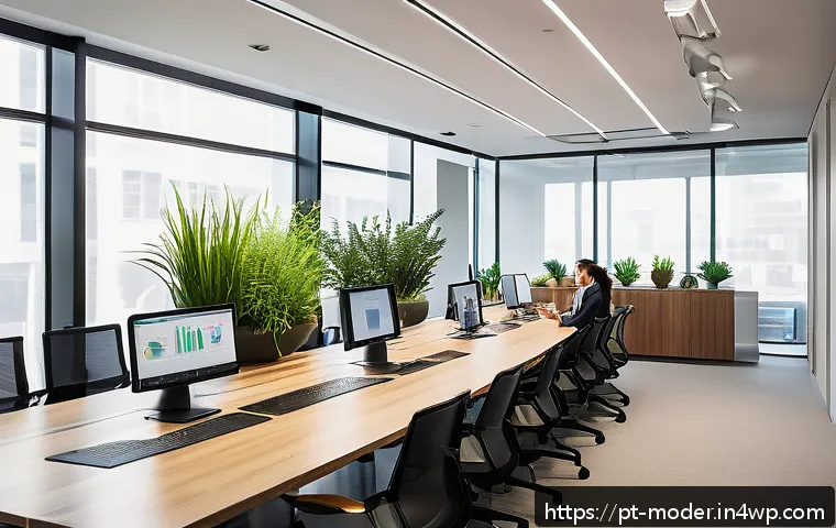지속가능한 비즈니스 모델에 대한 학술적 논의 - A modern corporate office environment showcasing a diverse team of young professionals collaborating...
