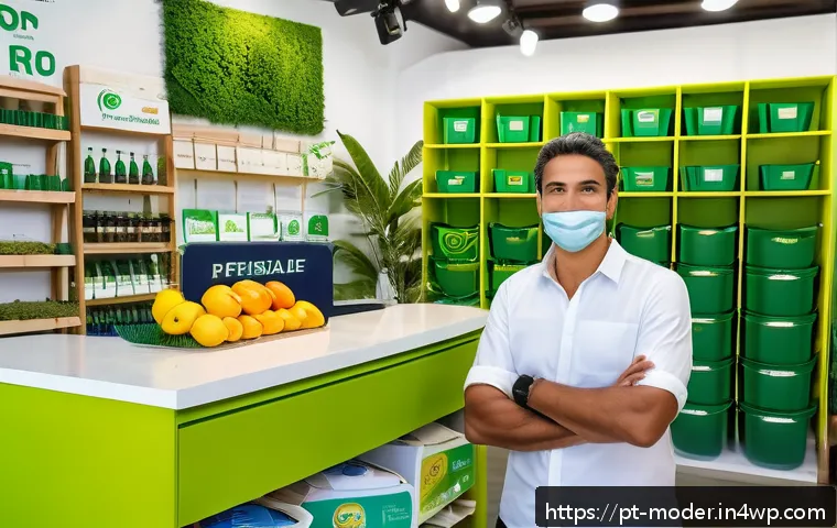 지속가능성 관련 법률과 비즈니스 모델 - A vibrant Brazilian small business owner in a modern eco-friendly store, surrounded by sustainable p...