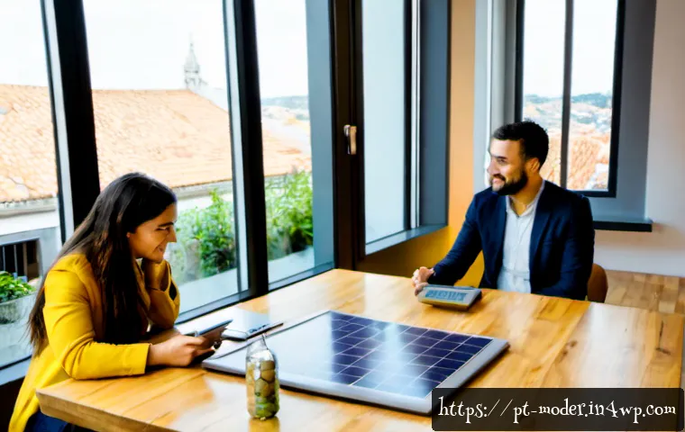 Home 17 미래 지향적인 지속가능한 비즈니스 모델 - Photorealistic sustainable business meeting in a bright modern coworking space in Lisbon, diverse Po...