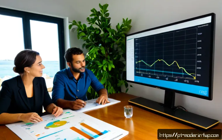 Home 17 지속가능한 비즈니스 모델을 위한 데이터 분석 - Photorealistic sustainable business data analysis scene in a modern Lisbon office, diverse Portugues...